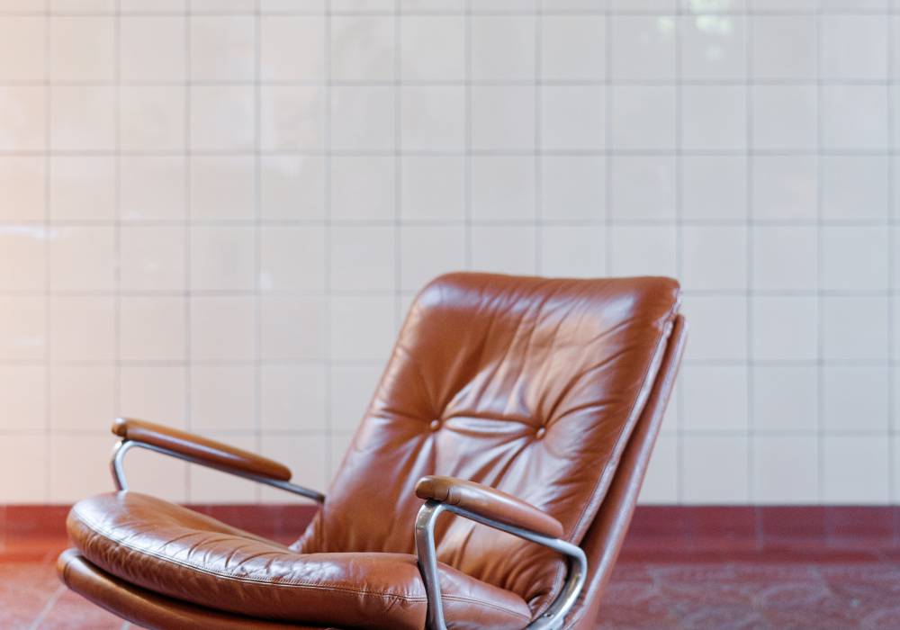 Comfortable brown leather chair at the B2 Hotel in Zurich