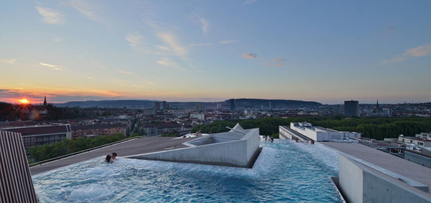 Infinity pool above the roofs of Zurich