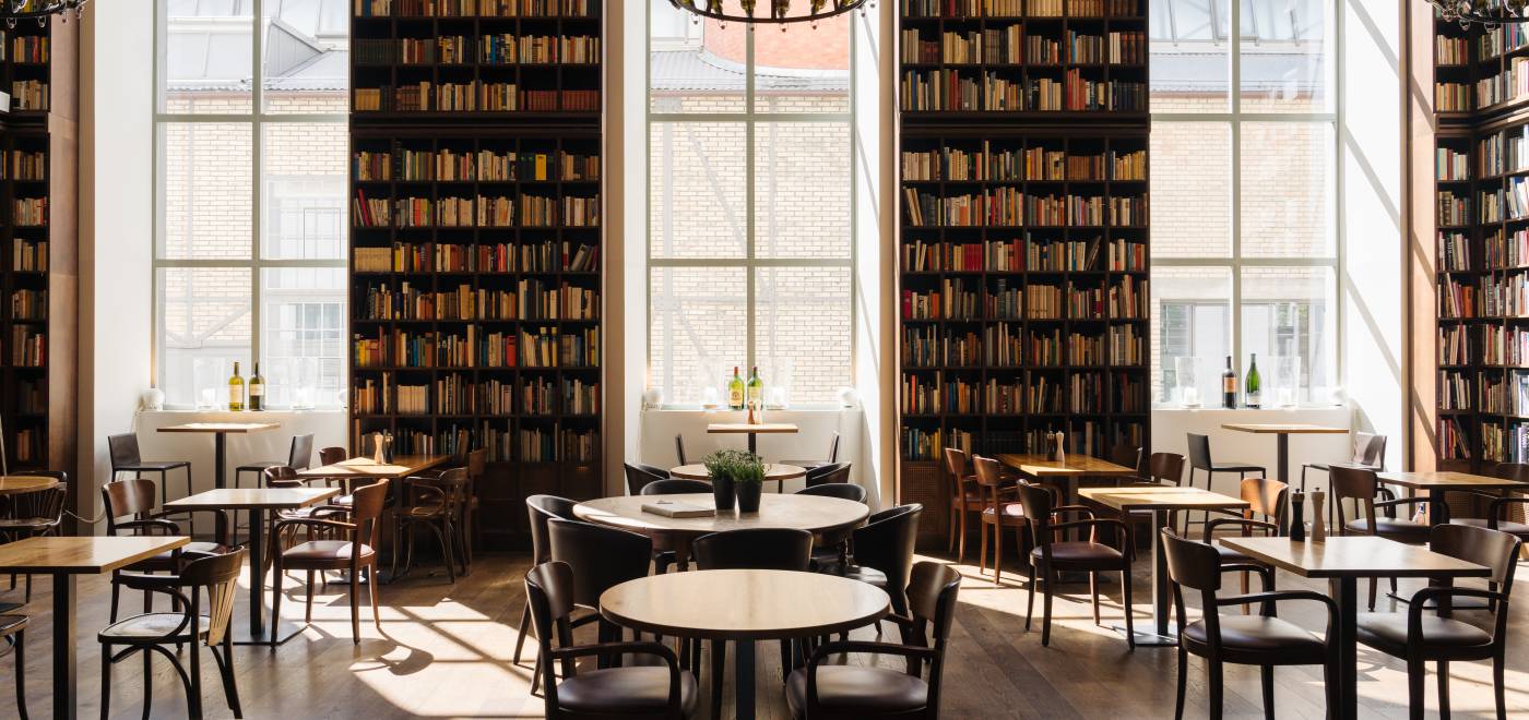 Library with metre-high windows, 33,000 books and huge beer bottle chandeliers