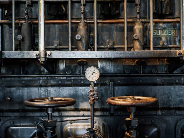 Antique machine in the historic machine room at the B2 Hotel in Zurich