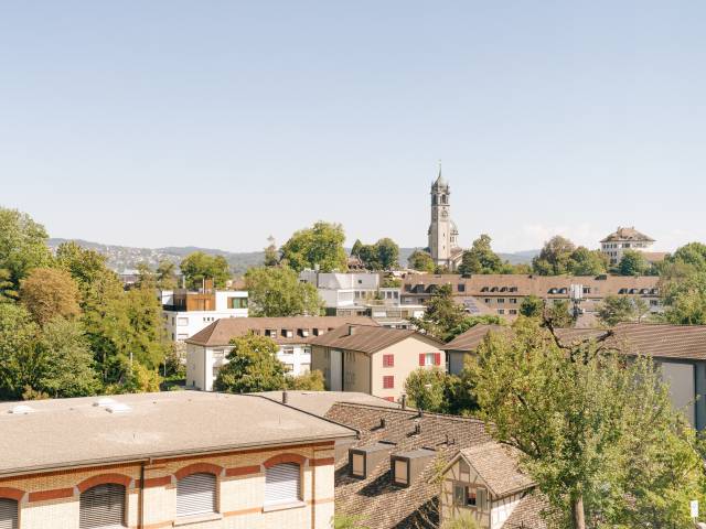 Aussicht auf Kirchturm und Umgebung