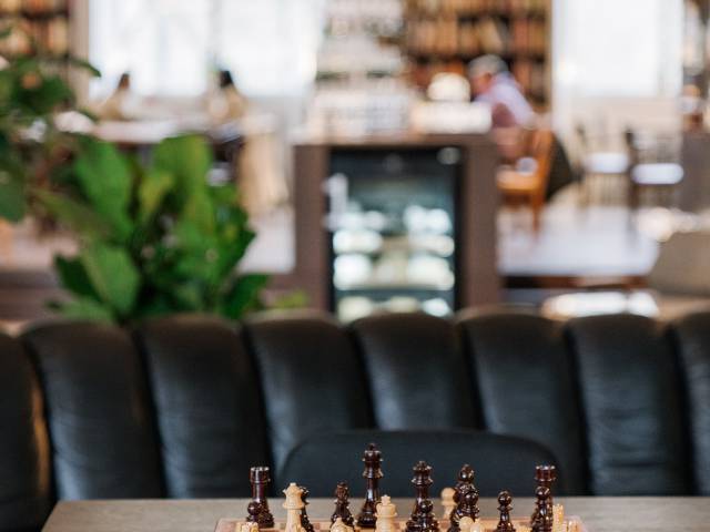 Chess game in the library of the B2 Hotel Zurich